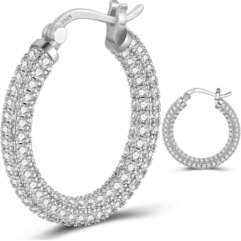 Solid 925 Sterling Silver Post Cubic Zirconia Stud - image 1